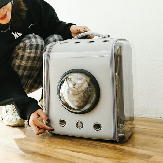 キャットバッグ リュックサック 猫・犬用バッグ 四季に適した スペースカプセル ペット用 お出かけバッグ 外出用 保温 透明 通気性 折りたたみ可能 携帯便利 おしゃれな グレー CWB-N010