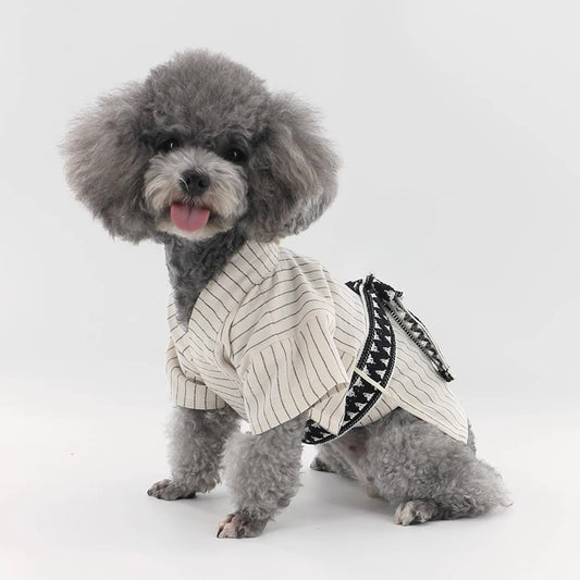 ペット 春夏 薄手 チャイニーズスタイル 漢服 ペット用 テディ 小さな服 コットンリネン 浴衣 通気性 ファッション ペット用の服 かわいい グレー FZ-N008