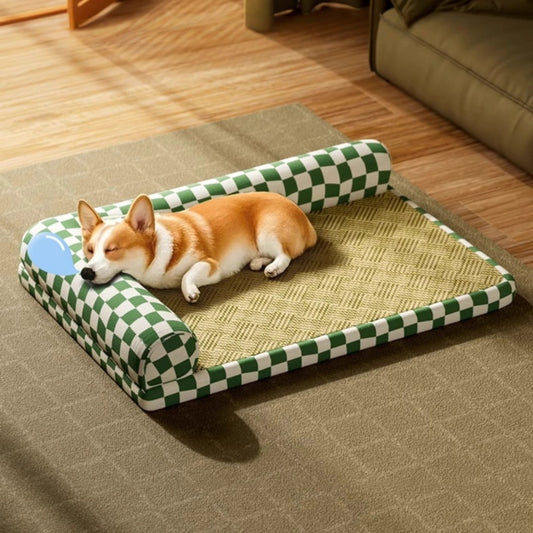 犬用ベッド ペット用マット L型犬用ベッド 四季対応 猫用ベッド 夏向け 中小型犬 涼感マット 通気性良好 洗濯できる 快適な涼感 爪とぎに強い 耐摩耗性 柔らかい グリーン GW-N003