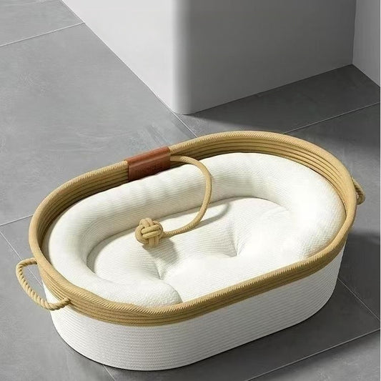 猫ベッド 夏 爪とぎ ペット用床 四季に適した ラグドール 編みかご 犬用ベッド ラタン編み 快適 通気性がある 涼感マット 大きくする 柔らかい ホワイト MW-N008