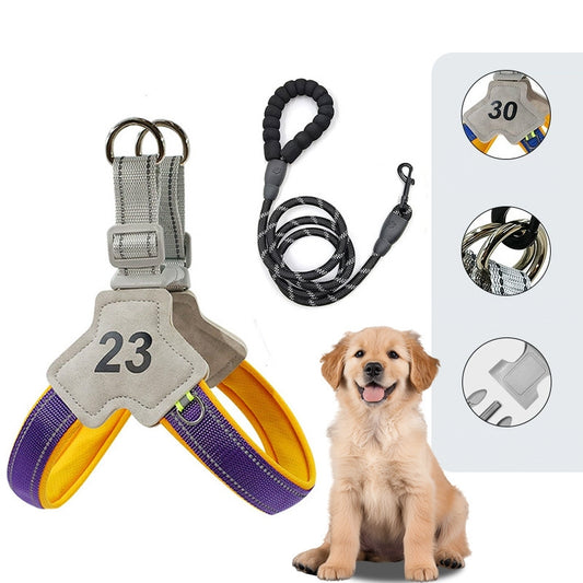 犬用リード ハーネス 胸当てタイプ お散歩リード ペットリード ペット用 大中小型犬 訓練用 耐摩耗 反射素材 調節可能 脱落防止 手に優しい 便利 パープル QYS-N013