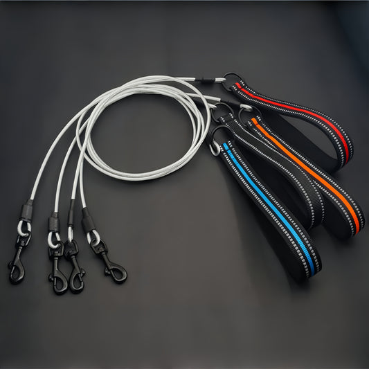 犬用リード 首輪 チェーン ステンレスワイヤー しつけ用 ペット用 中型・大型犬用 お散歩リード 反射素材 噛みにくい 調節可能 耐久性のある 脱落防止 便利 ブラック QYS-N014