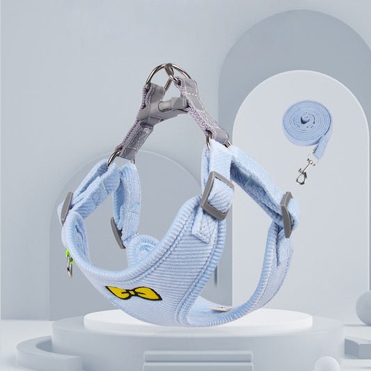 犬用リード 胸当て型 ハーネス 散歩用リード ドッグチェーン ペット用 中小型犬 背負タイプのリード 調節可能 快適 耐久性が高い 通気性良い 脱落防止 かわいい ブルー QYS-N015