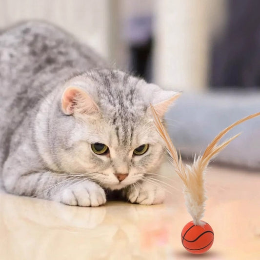 ペット 猫のおもちゃ バウンスフェザー ボール おもちゃ インタラクティブおもちゃ ペット用 バウンスボール 猫 退屈を紛らわせる 自分で楽しむ 羽 噛みに強い キャットニップ入り 弾力が強い モノクロ WJ-N005