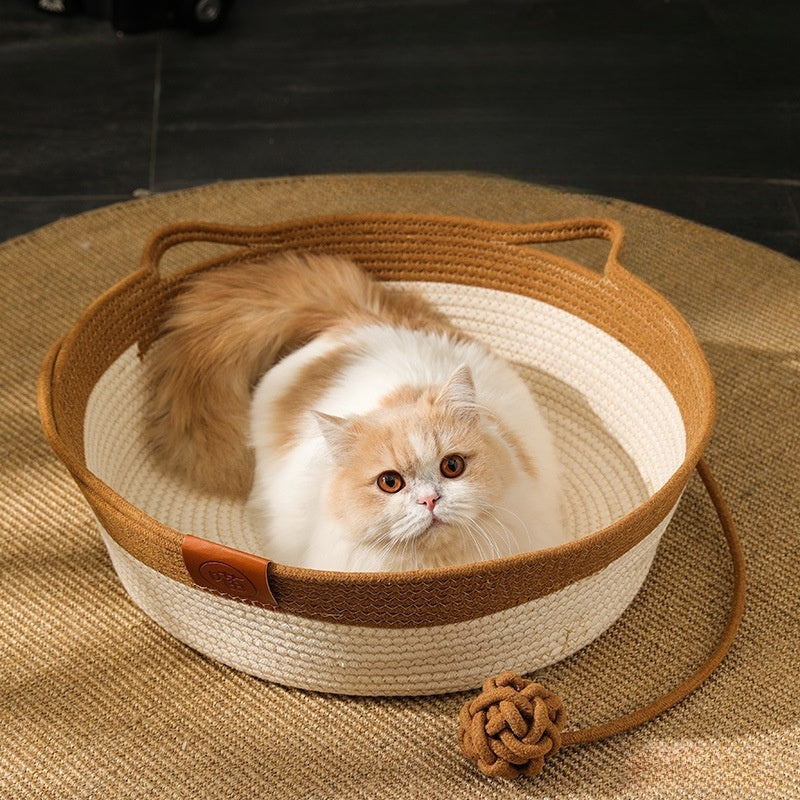 編み込みの猫ベッド　マット　ペット用床　四季に適した　犬ベッド　ペット用　猫ベッド　ペットの猫　猫じゃらしボール　コットンロープ　猫の爪とぎ　大きい　全棉　かわいい　グレー　MW-N005