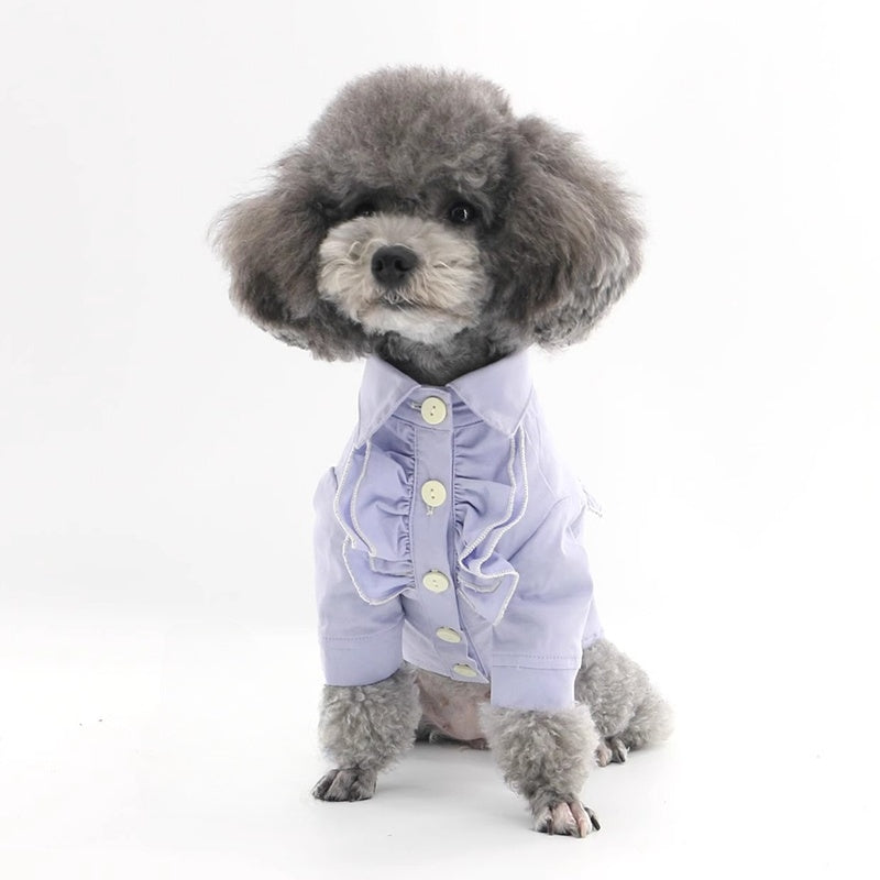 ペット　夏　犬用の服　テディ　ビション・フリーゼ　ペット用　誕生日用ドレス　薄手　シャツ　カップル　誕生日用ドレス　レース　快適　かわいい　パープル 　FZ-N008