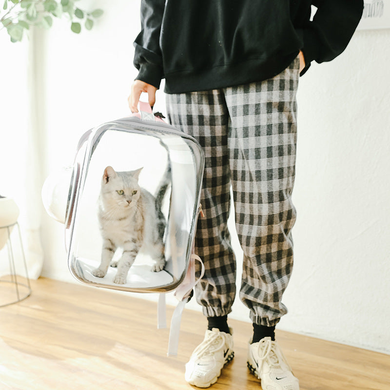 キャットバッグ　リュックサック　猫・犬用バッグ　四季に適した　スペースカプセル　ペット用　お出かけバッグ　外出用　保温　透明　通気性　折りたたみ可能　携帯便利　おしゃれな　グレー　CWB-N010