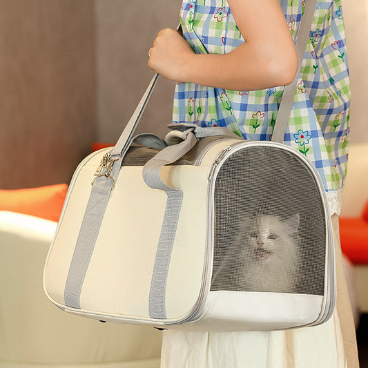 携帯ペットバッグ　キャットバッグ　ハンドバッグ　犬用持ち運びバッグ　車載用　ペット用　ペットバッグ　斜め掛けバッグ　通気性が良い　快適　大容量　耐摩耗　防水　便利な　グレー　CWB-N014