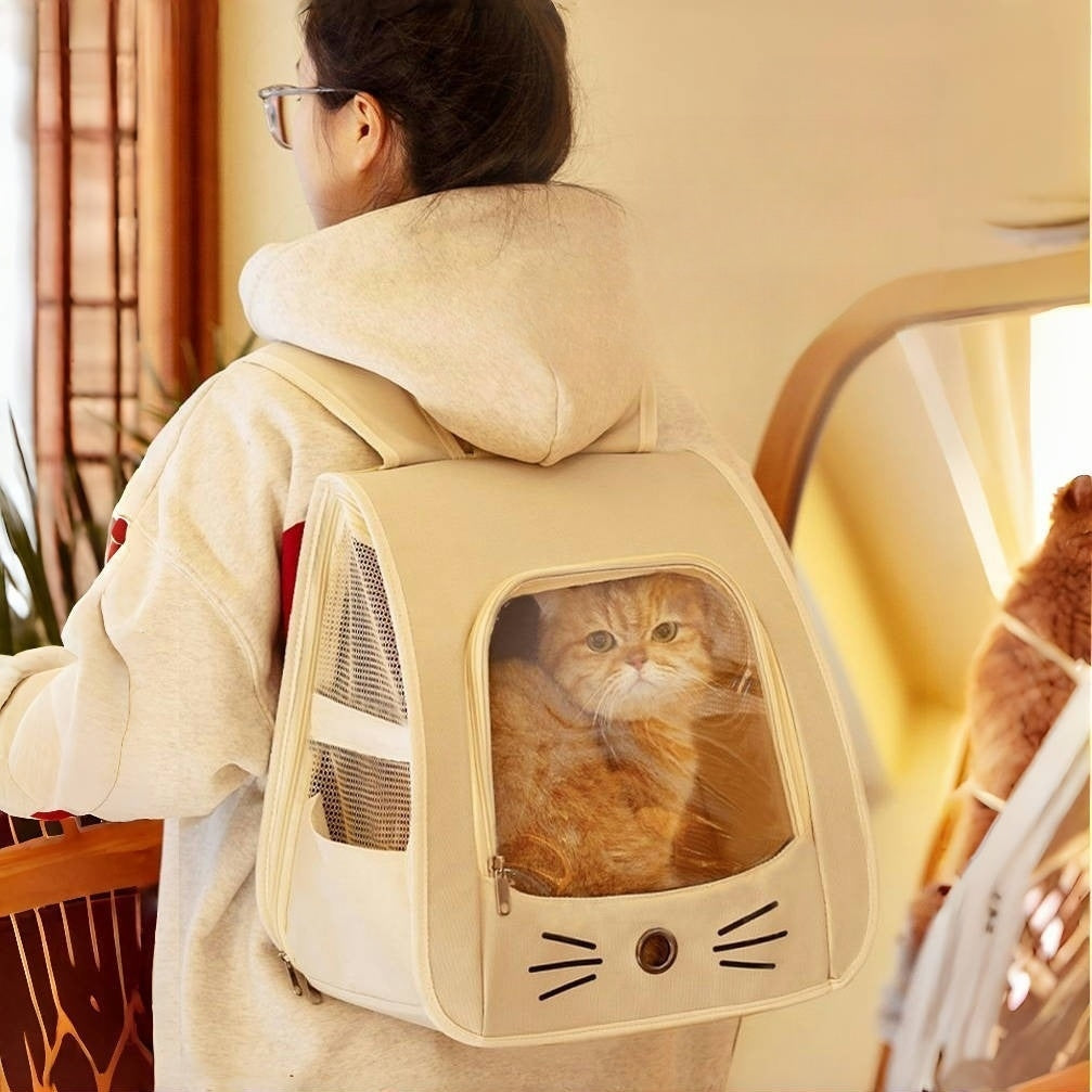猫用ランドセル　リュックサック　旅行バッグ　車載用　ペットバックパック　ペット用　多機能バッグ　携帯ペットバッグ　爪とぎに強い　耐摩耗　折りたたみ可能　通気性が良い　大きい　かわいい　グレー　CWB-N015