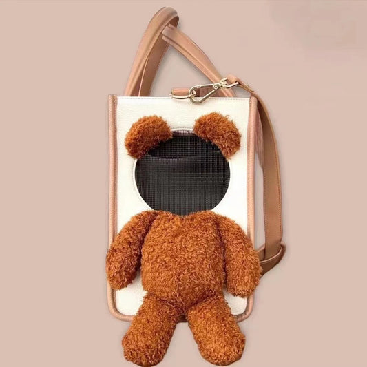猫バッグ　ふわふわ猫バッグ　小型犬用　ショルダーバッグ　ハンドバッグ　ペットバッグ　外出用　ペット用　頭を出せるタイプ　快適　通気性良い　大容量　斜め掛け可能　かわいい　ブラウン　CWB-N020