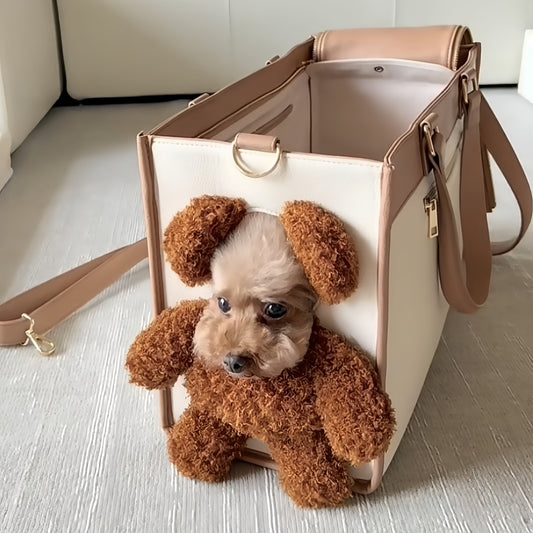 猫バッグ　ふわふわ猫バッグ　小型犬用　ショルダーバッグ　ハンドバッグ　ペットバッグ　外出用　ペット用　頭を出せるタイプ　快適　通気性良い　大容量　斜め掛け可能　かわいい　ブラウン　CWB-N020