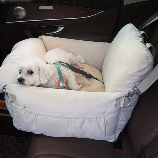 ペット車載ベッド　犬用車載ベッド　車用チャイルドシート　四季対応　犬用ベッド　カーキャリー　ハンドバッグ　ペット用　耐摩耗　汚れに強い　安全　快適　柔らかい　携帯便利　ホワイト　CZW-N001