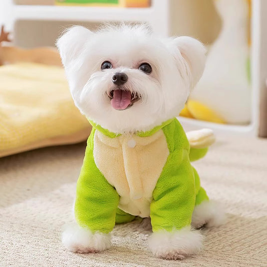 犬用ウェア　フランネル　オールインワン　ペット用つなぎ　猫用ウェア　ペット用　中小型犬　秋冬用　厚手　快適　保温　裏地付き　柔らかい　かわいい　グリーン　FZ-N001