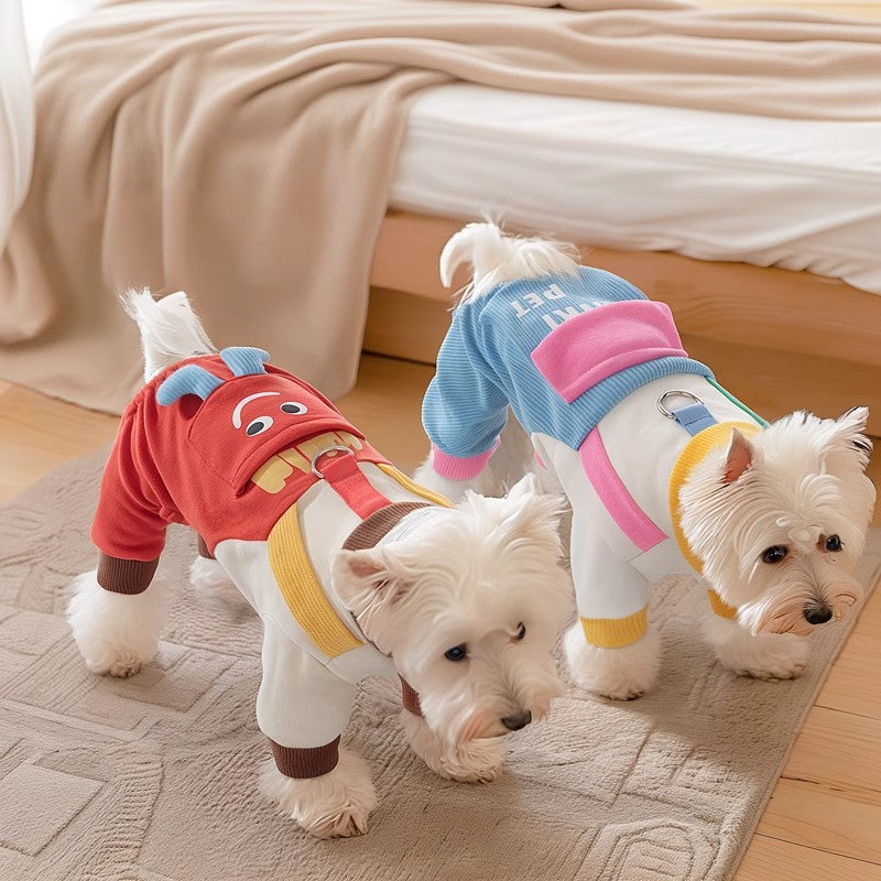 犬用の服　ペット　四脚の服　ビション・フリーゼ　テディ犬　ペット用　小型犬　サスペンダーパンツ　引き用　薄手　春物　コットン　快適　かわいい　アカ　FZ-N005