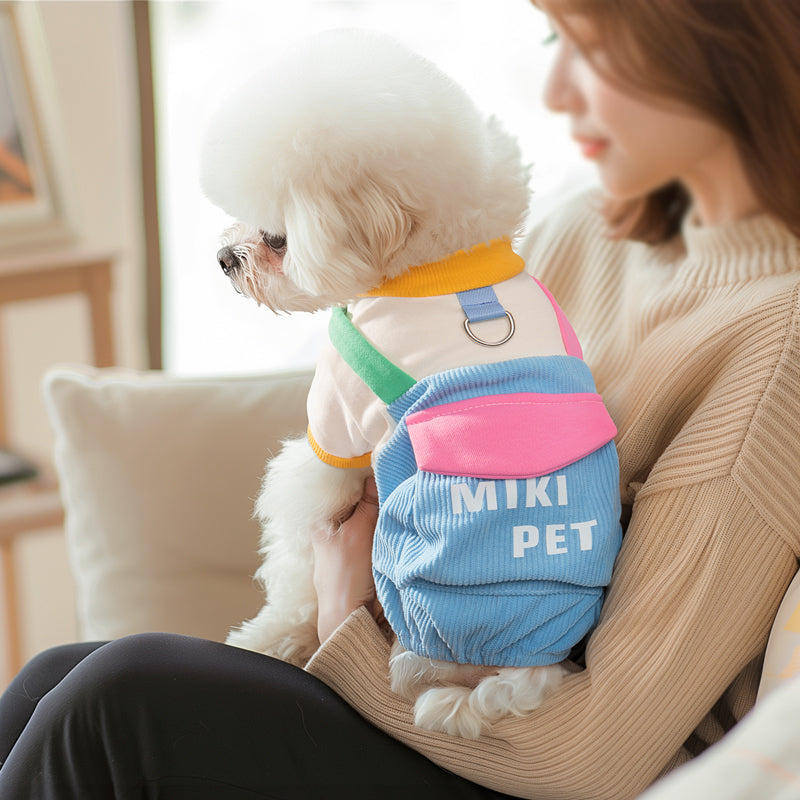 犬用の服　ペット　四脚の服　ビション・フリーゼ　テディ犬　ペット用　小型犬　サスペンダーパンツ　引き用　薄手　春物　コットン　快適　かわいい　アカ　FZ-N005
