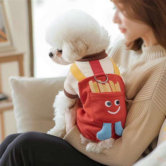 犬用の服　ペット　四脚の服　ビション・フリーゼ　テディ犬　ペット用　小型犬　サスペンダーパンツ　引き用　薄手　春物　コットン　快適　かわいい　アカ　FZ-N005
