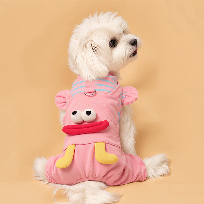 犬用の服　ペット　四脚の服　ビション・フリーゼ　テディ犬　ペット用　小型犬　サスペンダーパンツ　引き用　薄手　春物　コットン　快適　かわいい　アカ　FZ-N005