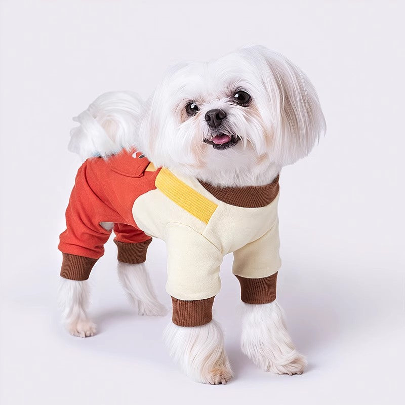 犬用の服　ペット　四脚の服　ビション・フリーゼ　テディ犬　ペット用　小型犬　サスペンダーパンツ　引き用　薄手　春物　コットン　快適　かわいい　アカ　FZ-N005