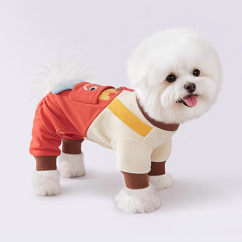 犬用の服　ペット　四脚の服　ビション・フリーゼ　テディ犬　ペット用　小型犬　サスペンダーパンツ　引き用　薄手　春物　コットン　快適　かわいい　アカ　FZ-N005