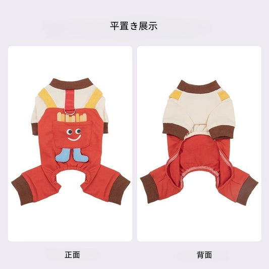 犬用の服　ペット　四脚の服　ビション・フリーゼ　テディ犬　ペット用　小型犬　サスペンダーパンツ　引き用　薄手　春物　コットン　快適　かわいい　アカ　FZ-N005