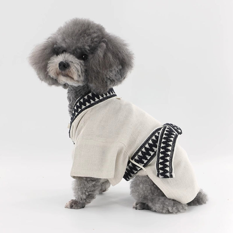 ペット　春夏　薄手　チャイニーズスタイル　漢服　ペット用　テディ　小さな服　コットンリネン　浴衣　通気性　ファッション　ペット用の服　かわいい　グレー　FZ-N008