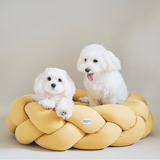 犬用ベッド　ペット用ハウス　編み込みハウス　四季対応　猫用ベッド　ペット用マット　中大型犬　犬用マット　手編み　快適　厚め　水洗いできる　柔らかい　広々空間　ブルー　GW-N002