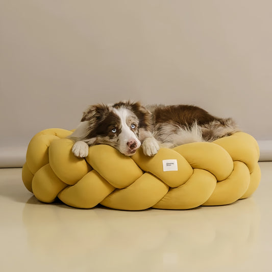 犬用ベッド　ペット用ハウス　編み込みハウス　四季対応　猫用ベッド　ペット用マット　中大型犬　犬用マット　手編み　快適　厚め　水洗いできる　柔らかい　広々空間　ブルー　GW-N002