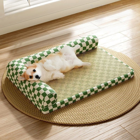犬用ベッド　ペット用マット　L型犬用ベッド　四季対応　猫用ベッド　夏向け　中小型犬　涼感マット　通気性良好　洗濯できる　快適な涼感　爪とぎに強い　耐摩耗性　柔らかい　グリーン　GW-N003