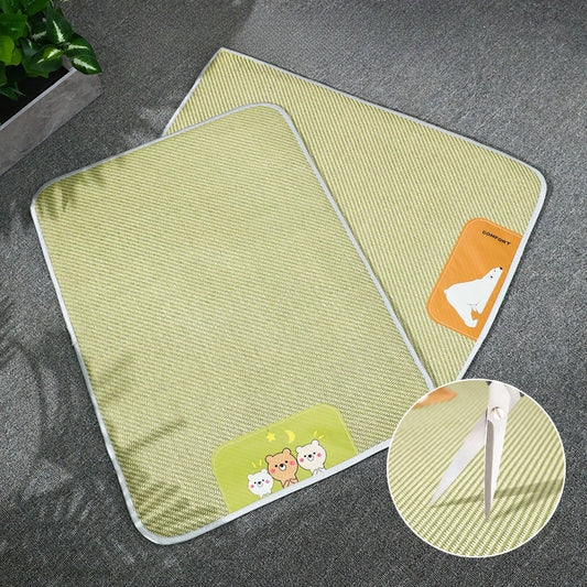 犬用涼感マット　寝用　ペット　四季に適した　ラタンマット　冷感マット　フロアマット　寝マット　夏　快適　摩耗に強い　大きい　防湿　柔らかい　グリーン　GW-N015