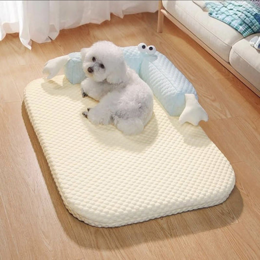 犬用ベッド　冷感ベッド　ペット用ベッド　四季対応　猫用ベッド　寝床　中小型犬　ペット用　洗える　快適　首の骨を守る　ふわふわ　蒸れずに涼しい　かわいい　ブルー　GW-N022