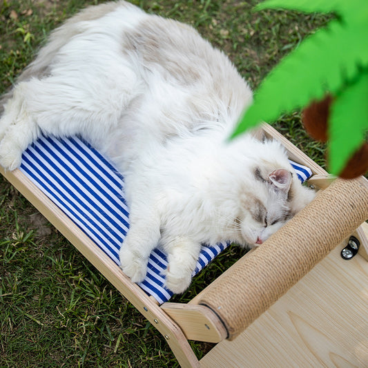 猫用ベッド　夏　ビーチベッド　猫ベッド　キャットタワー　四季に適した　リクライニングチェア　猫用ハンモック　爪とぎ　地上高　無垢材　頑丈　耐久性がある　快適　ブルー　MW-N009