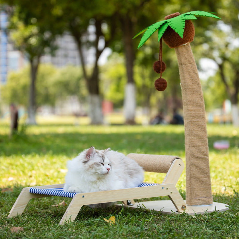 猫用ベッド　夏　ビーチベッド　猫ベッド　キャットタワー　四季に適した　リクライニングチェア　猫用ハンモック　爪とぎ　地上高　無垢材　頑丈　耐久性がある　快適　ブルー　MW-N009