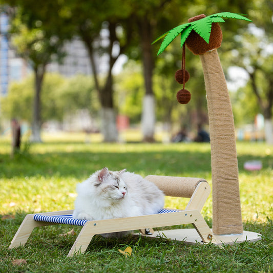 猫用ベッド　夏　ビーチベッド　猫ベッド　キャットタワー　四季に適した　リクライニングチェア　猫用ハンモック　爪とぎ　地上高　無垢材　頑丈　耐久性がある　快適　ブルー　MW-N009
