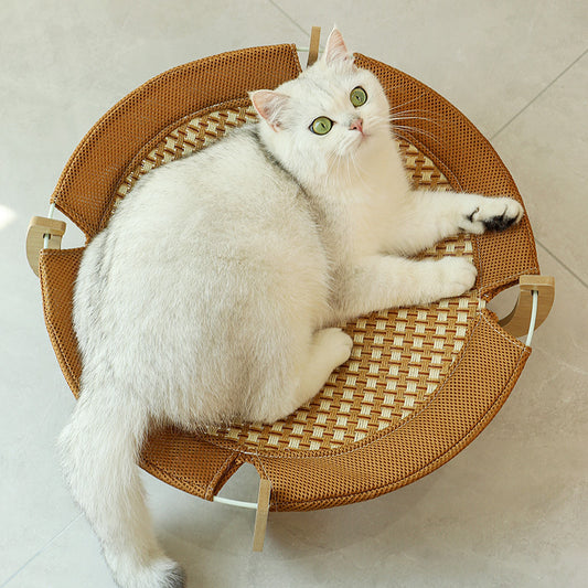 折りたたみ式ベッド　犬用ベッド　猫　ラタンベッド　涼感マット　ペット用　猫ベッド　ハンモック　涼しい　快適　ひんやり感　通気性がある　頑丈　大きい　ブラウン　MW-N010