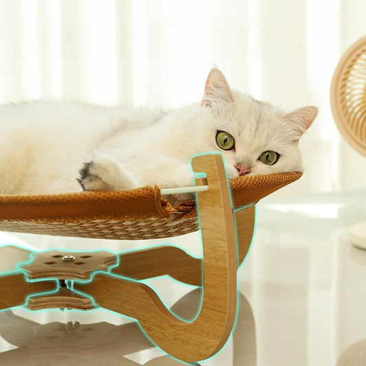 折りたたみ式ベッド　犬用ベッド　猫　ラタンベッド　涼感マット　ペット用　猫ベッド　ハンモック　涼しい　快適　ひんやり感　通気性がある　頑丈　大きい　ブラウン　MW-N010