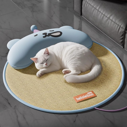 猫用ベッド　涼感マット　睡眠用　四季対応　スエード　犬用ベッド　夏　ペット用　通気性が良い　快適　爪とぎに強い　首サポート　滑り止め　かわいい　ブルー　MW-N014