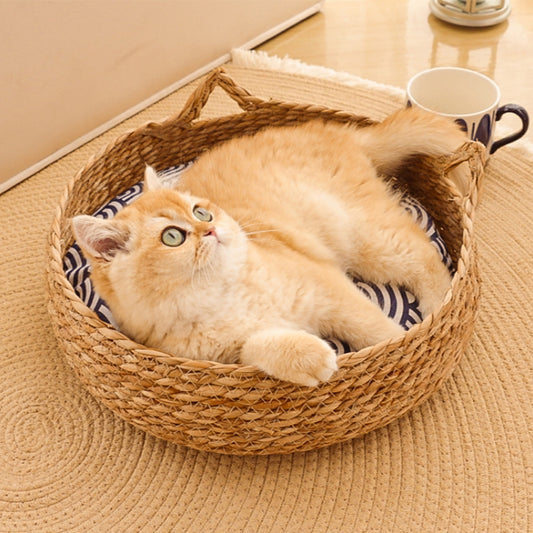 猫用ベッド　藤製キャットハウス　犬用ベッド　四季対応　いぐさ　ペット用マット　爪とぎ　ペット用ベッド　水洗いできる　快適　ほこりや毛が出にくい　耐摩耗性　通気性が良い　おしゃれな　ブルー　MW-N022