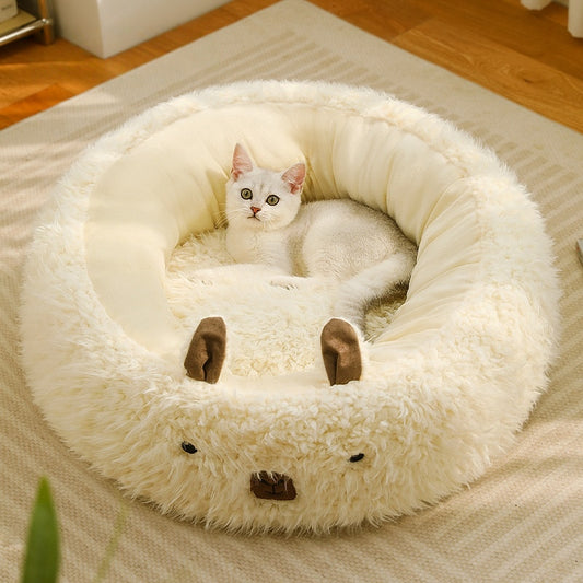 猫用ベッド　ペット用ベッド　犬用ベッド　四季対応　ペット用ソファ　秋冬　中・小型ペット　猫用マット　保温　快適　厚め　通気性が良い　柔らかい　かわいい　ホワイト　MW-N024