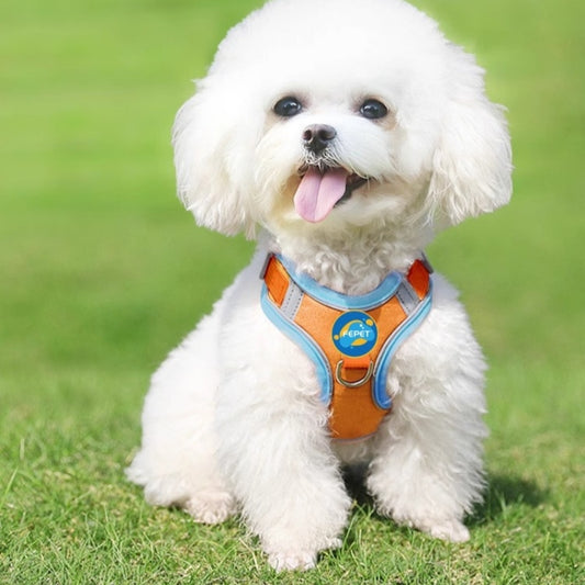 犬用リード　ベストタイプ　ドッグチェーン　散歩リード　胸バックル　ペット用　中小型犬　牽引リード　通気性良い　快適　反射素材　調節可能　締め付けない　柔らかい　オレンジ　QYS-N006