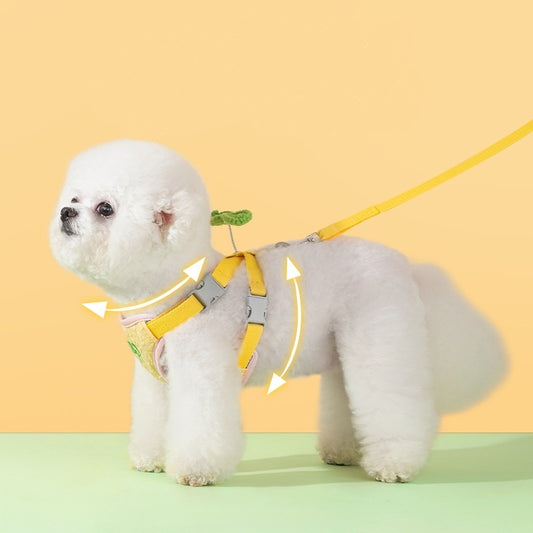 犬用リード　胸当てタイプ　ハーネス　ペットのお出かけ　犬の散歩ロープ　牽引ロープ　中小型犬　ペット用　調節可能　快適　耐久性のある　通気性が良い　軽量　かわいい　イエロー　QYS-N009
