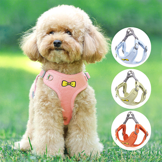 犬用リード　胸当て型　ハーネス　散歩用リード　ドッグチェーン　ペット用　中小型犬　背負タイプのリード　調節可能　快適　耐久性が高い　通気性良い　脱落防止　かわいい　ブルー　QYS-N015