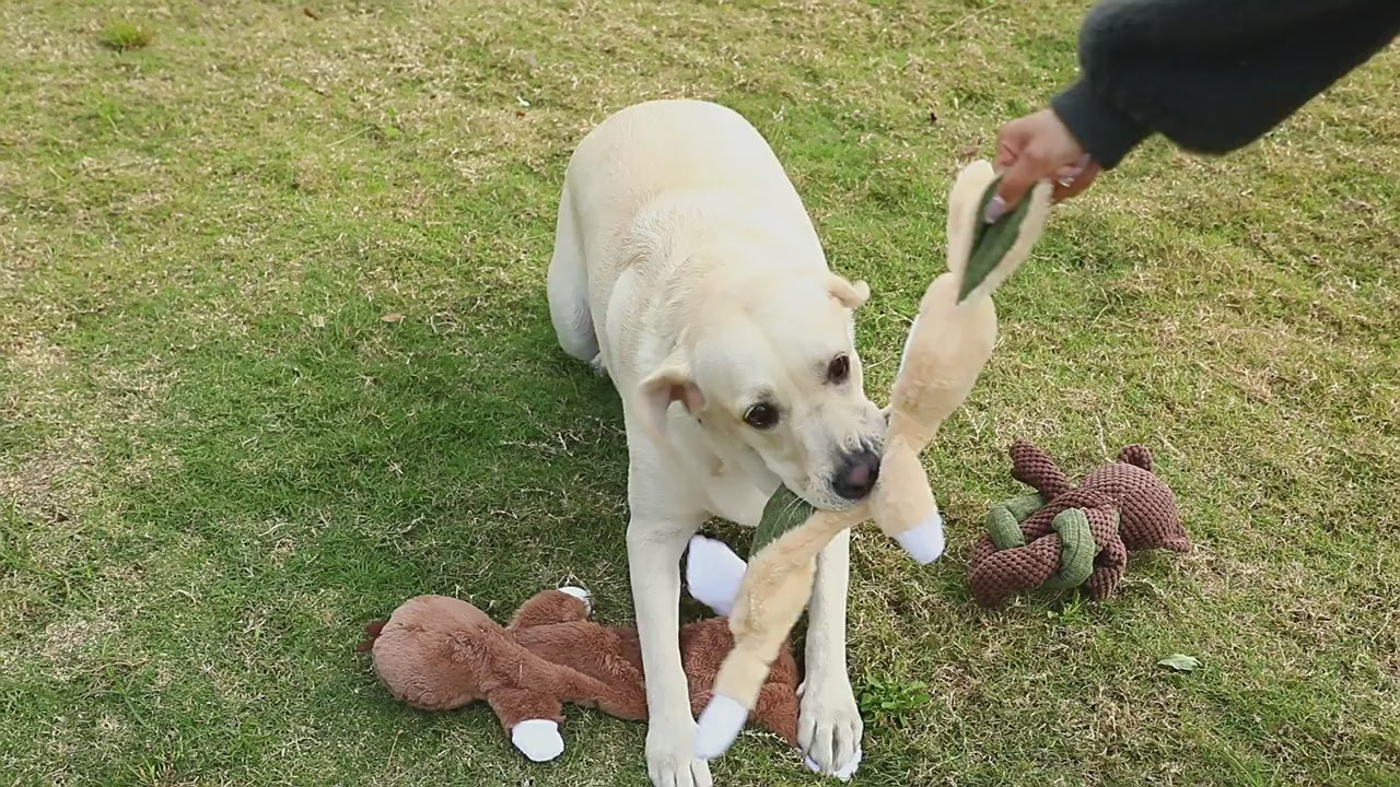 犬用音が出るおもちゃ　ウサギ毛のぬいぐるみ　犬床　中・大型犬用　ぬいぐるみ　歯磨き玩具　眠りのぬいぐるみ　ペット用　噛みに強い　自分で楽しむおもちゃ　安全　歯磨き　柔らかい　かわいい　ブラウン　WJ-N014